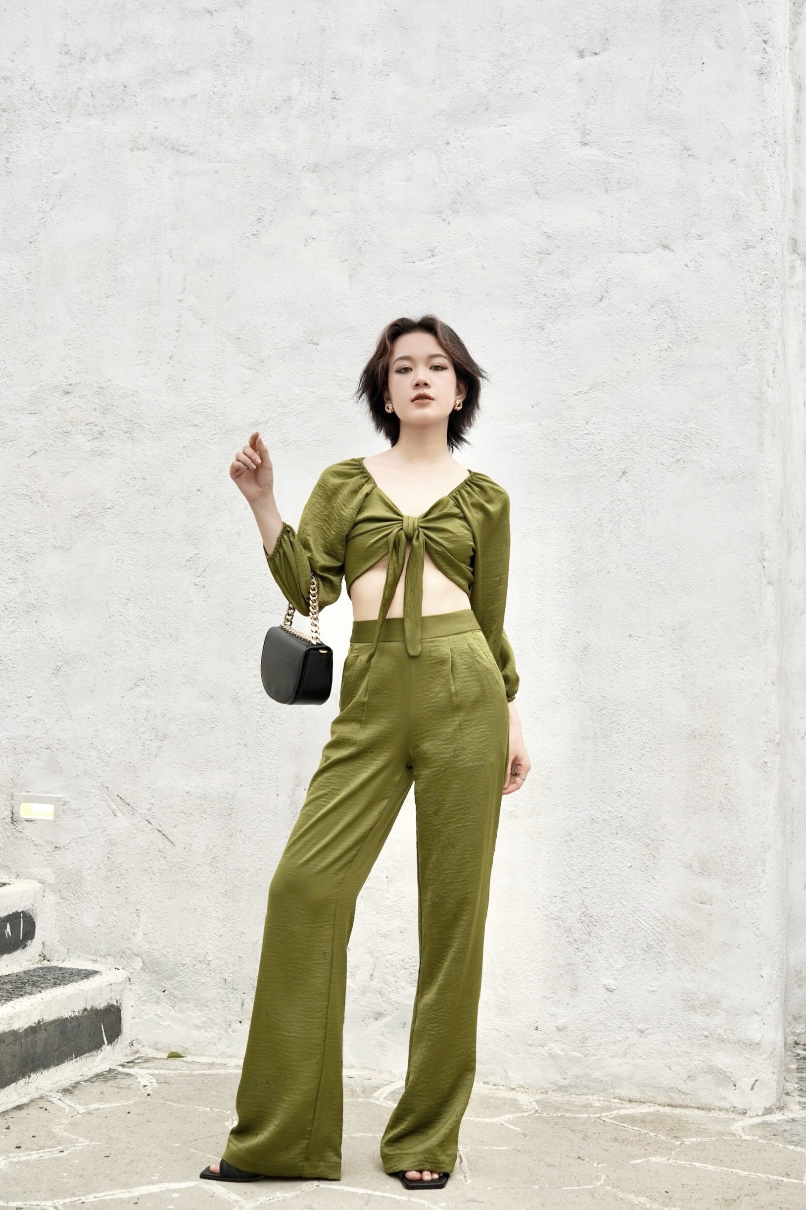 Olive green crepe tie set1