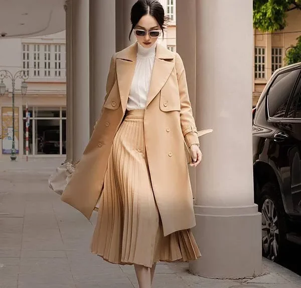 Áo Khoác Măng Tô Phối Chân Váy Dài Đẹp