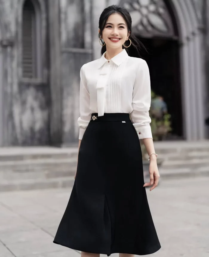 Chân Váy Dài Mix Cùng Áo Sơ Mi