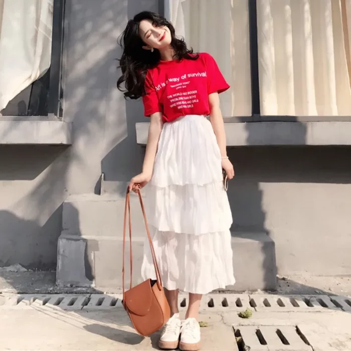 Chân Váy Dài Mix Cùng Áo Thun